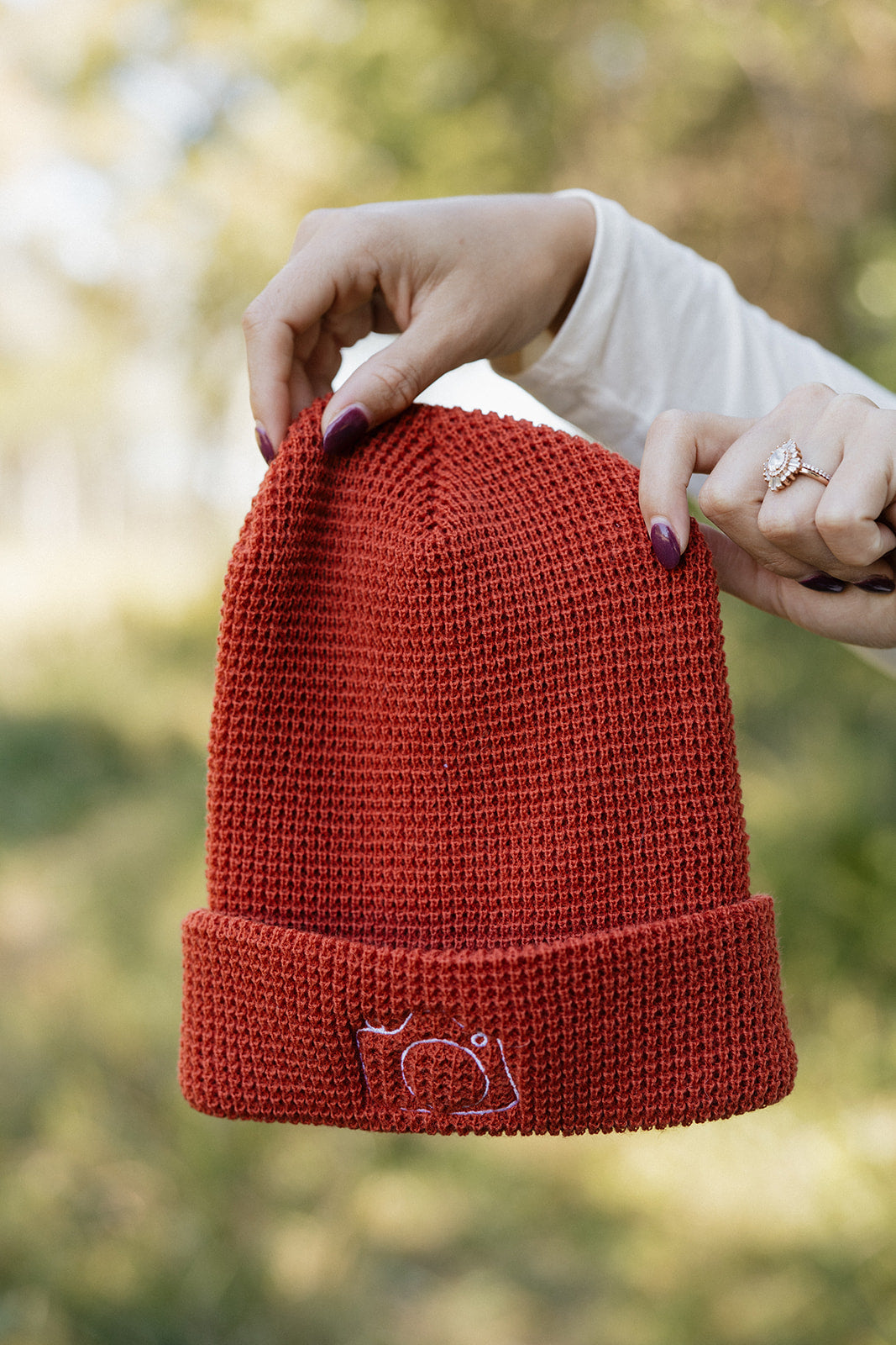Waffle Knit Embroidered Beanie
